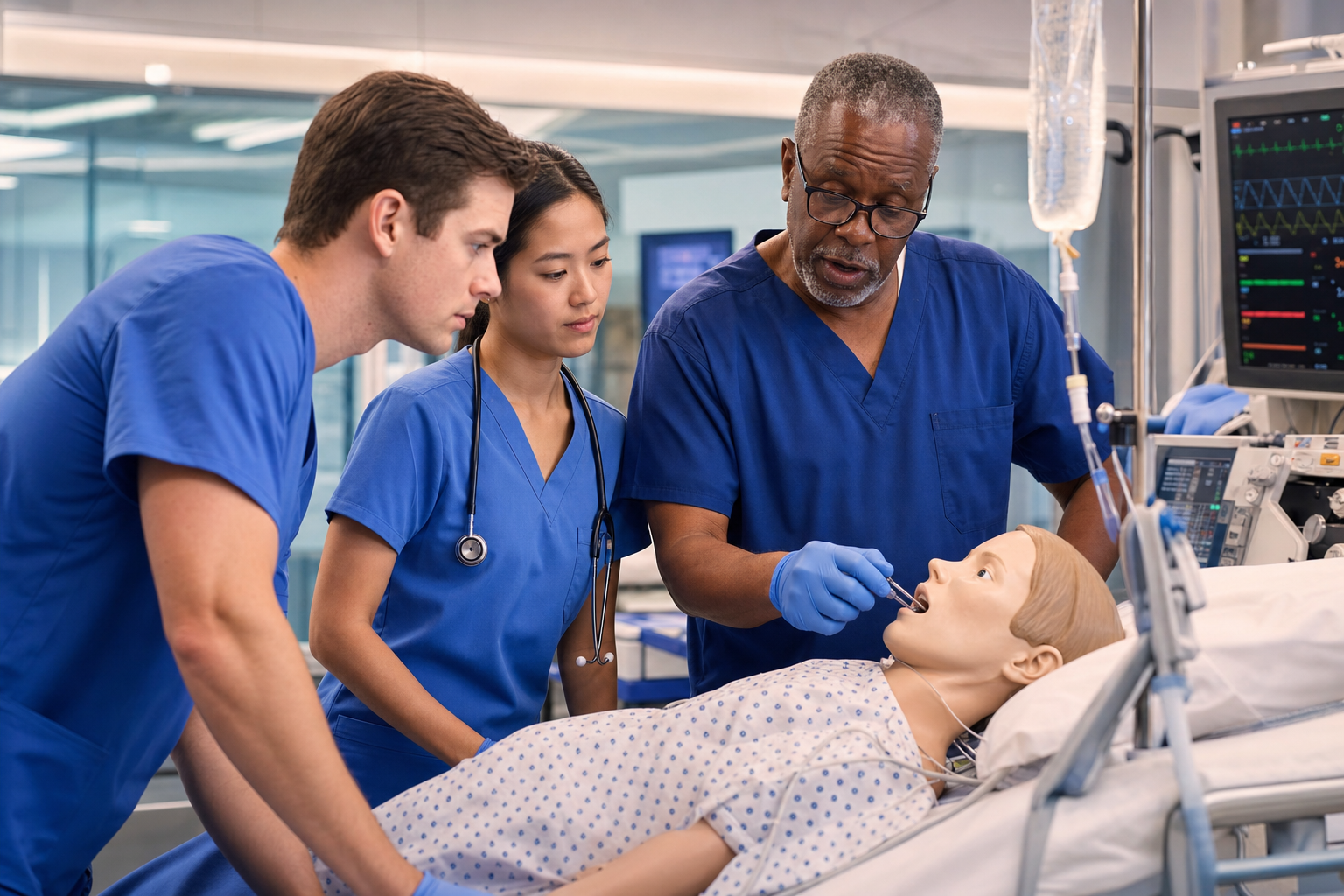 Healthcare professionals in a training environment